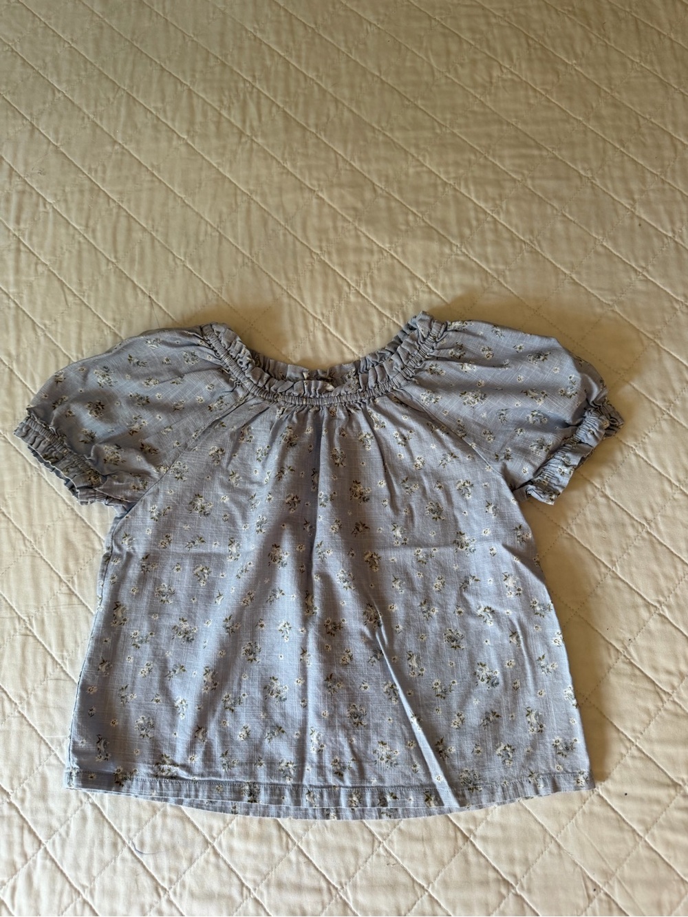 Copper Key Light Blue Floral Ruffled Neck Top